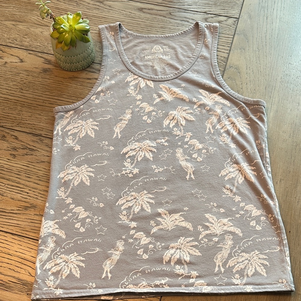 American Rag Gray & White Tropical Men's Tank Top